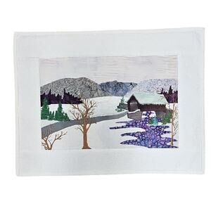 Hand Crafted Embroidered Quilted Scenic Covered Bridge Mountain Wall Hanging